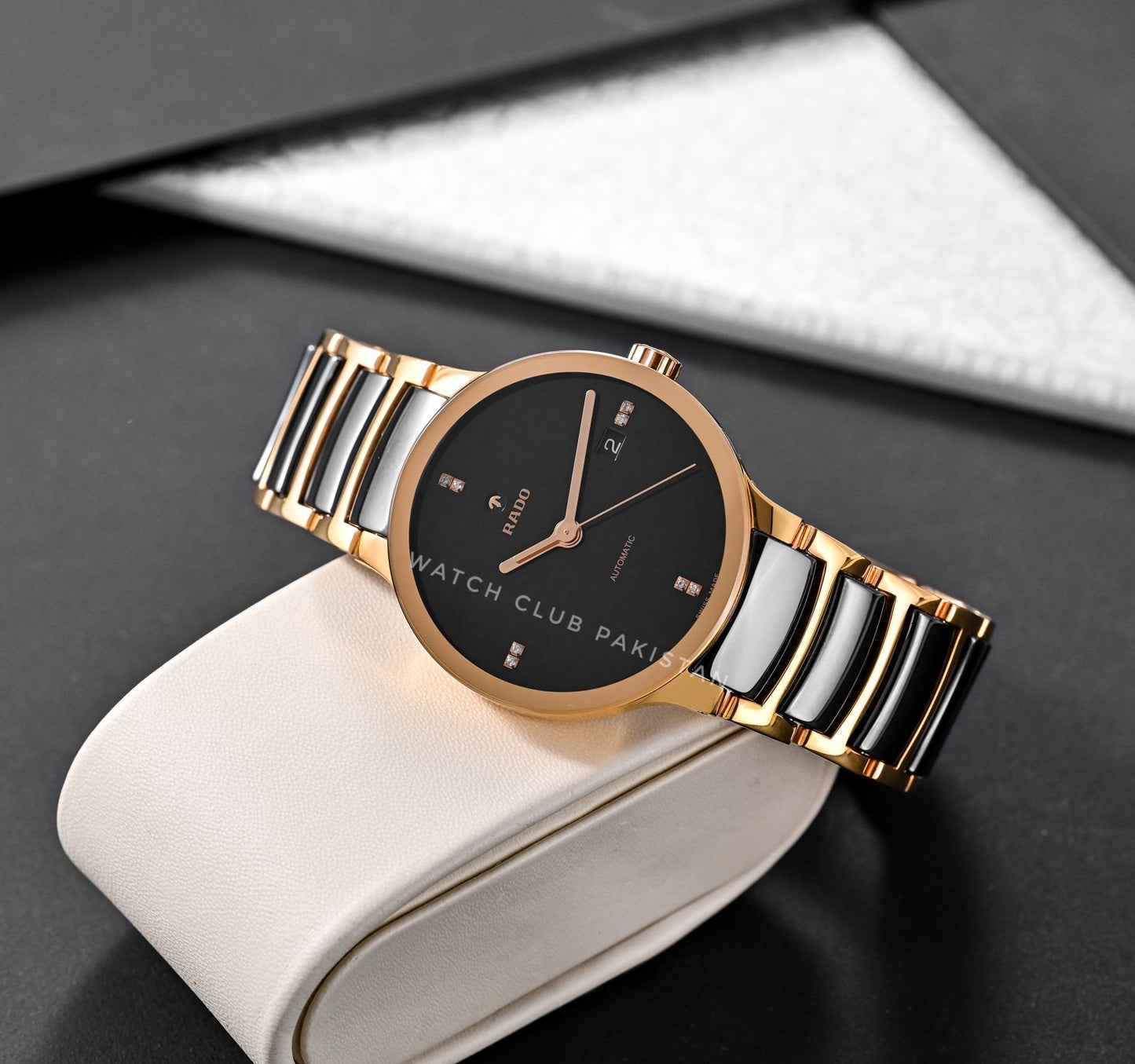 Rado Centrix Ceramic Black Diamond Dial high tech ceramic with Rose Gold Accents Ref:R300336712 Brand-New 38mm