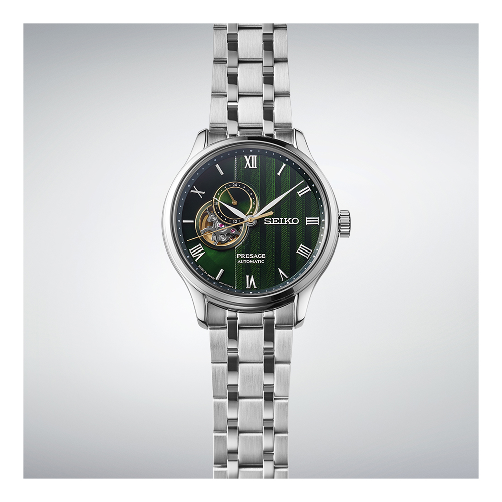 Presage Green Dial Elegant Japanese Garden Open Heart Watch Ref: Ssa463j1 (Brand-New)
