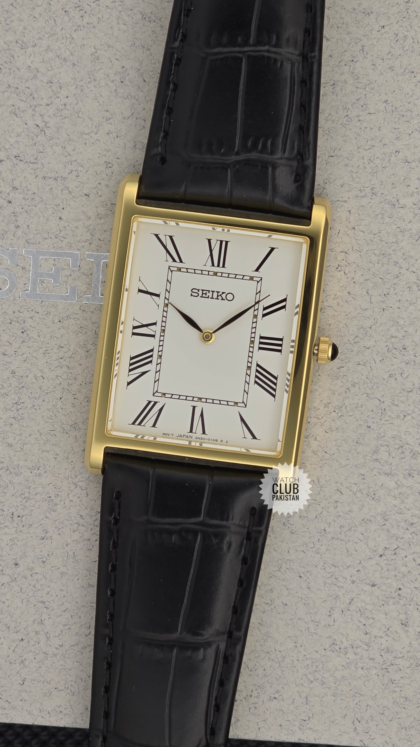 Seiko Tank Ref: SWR104P1 Large size Mens Watch golden case PVD (Brand-New) Sapphire Crystal