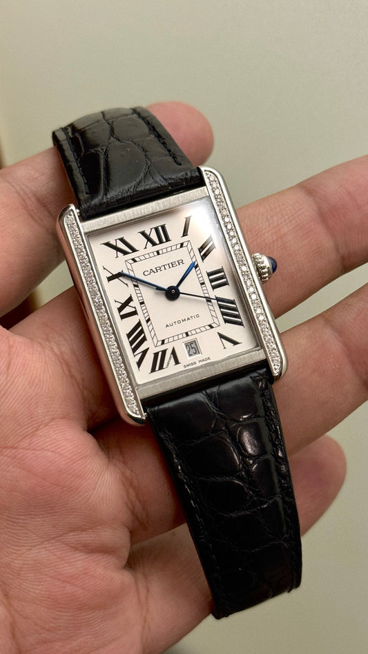 Cartier tank solo xl Ref: 3515 xl size aftermarket diamonds Only Watch