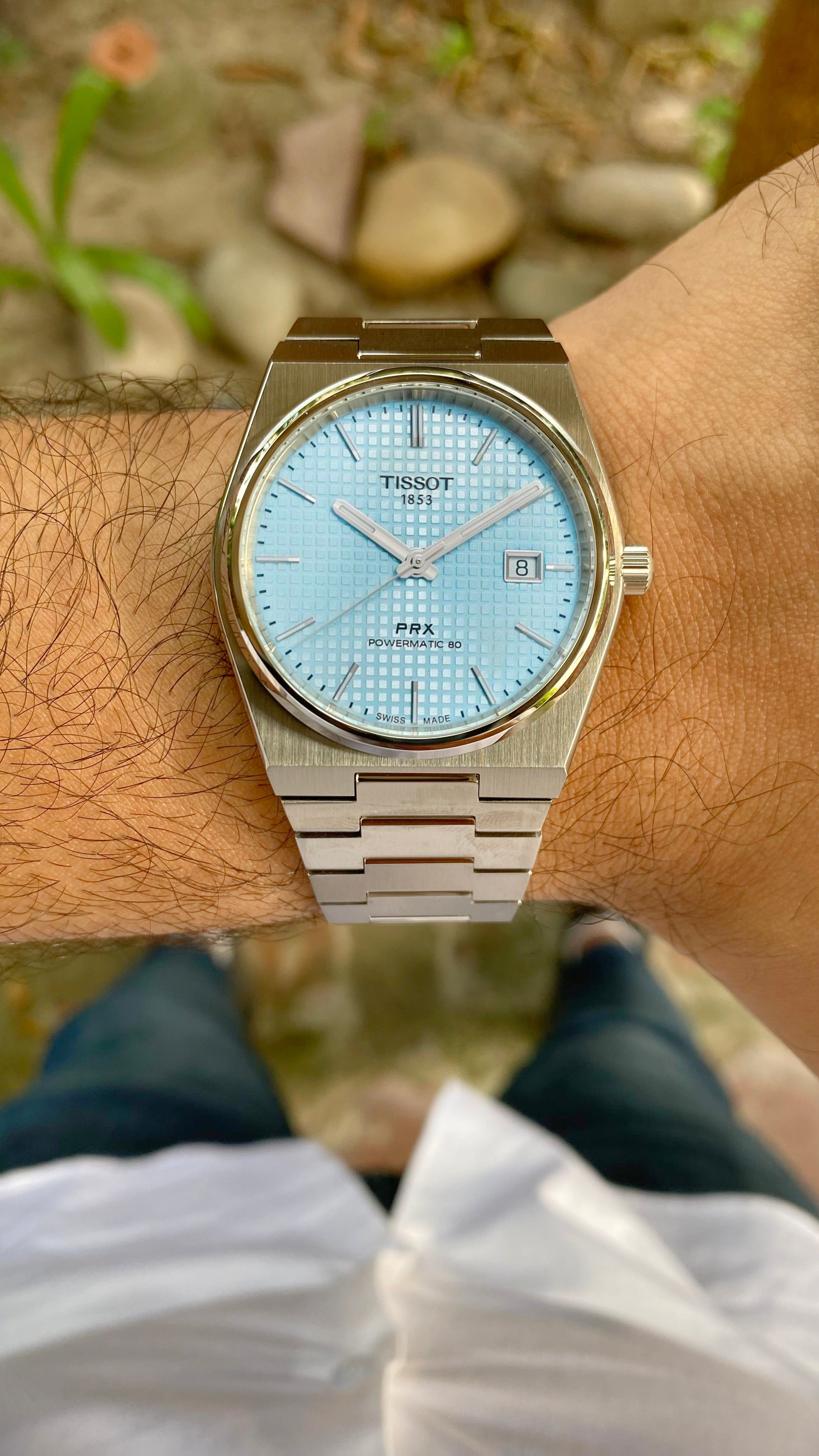 TISSOT PRX POWERMATIC 80 40mm Pre owned T137.407.11.351.00 ice blue tiffany blue