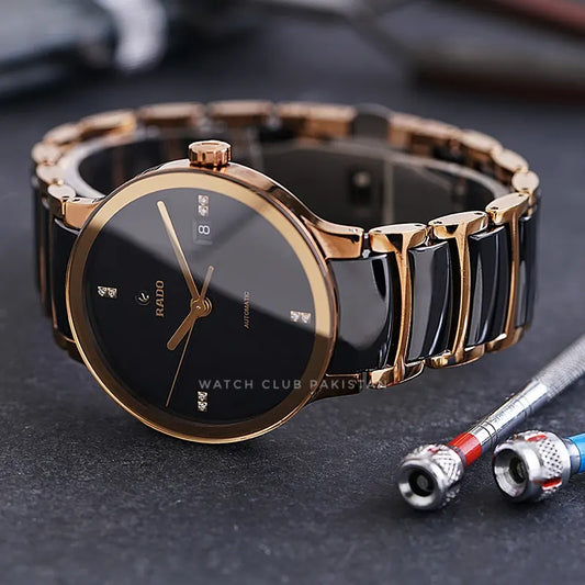 Rado Centrix Ceramic Black Diamond Dial high tech ceramic with Rose Gold Accents Ref:R300336712 Brand-New 38mm