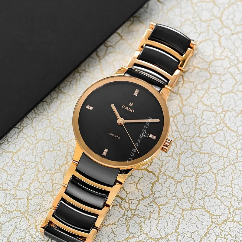 Rado Centrix Ceramic Black Diamond Dial high tech ceramic with Rose Gold Accents Ref:R300336712 Brand-New 38mm