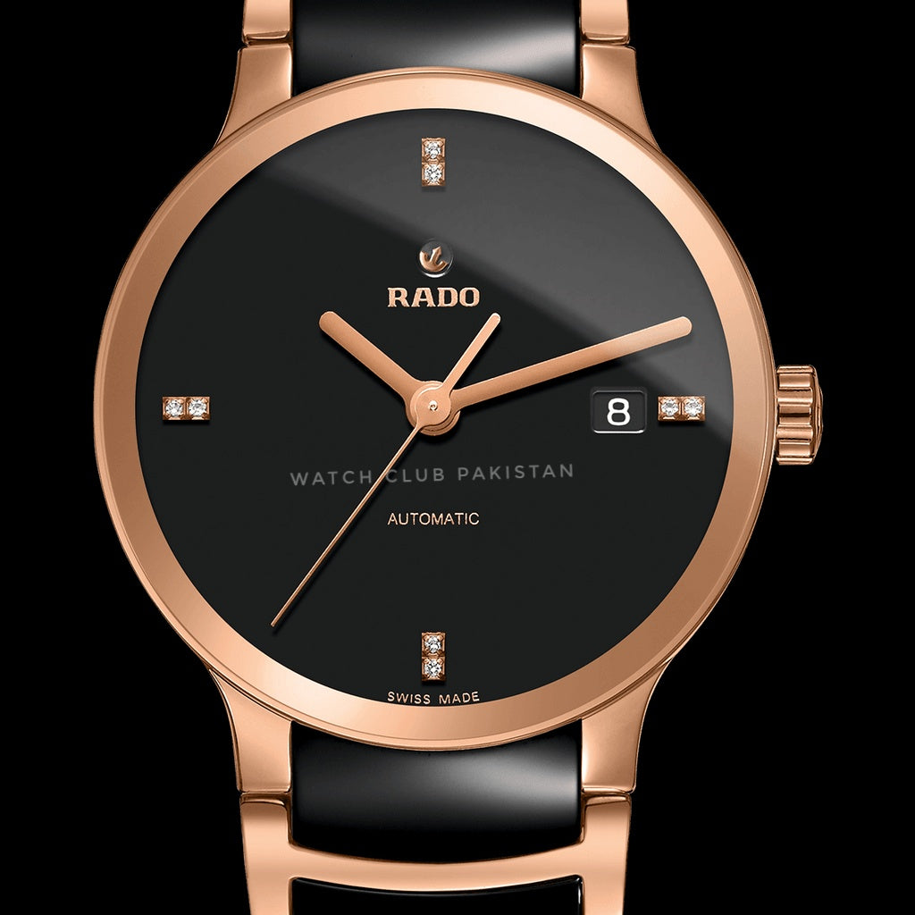 Rado Centrix Ceramic Black Diamond Dial high tech ceramic with Rose Gold Accents Ref:R300336712 Brand-New 38mm