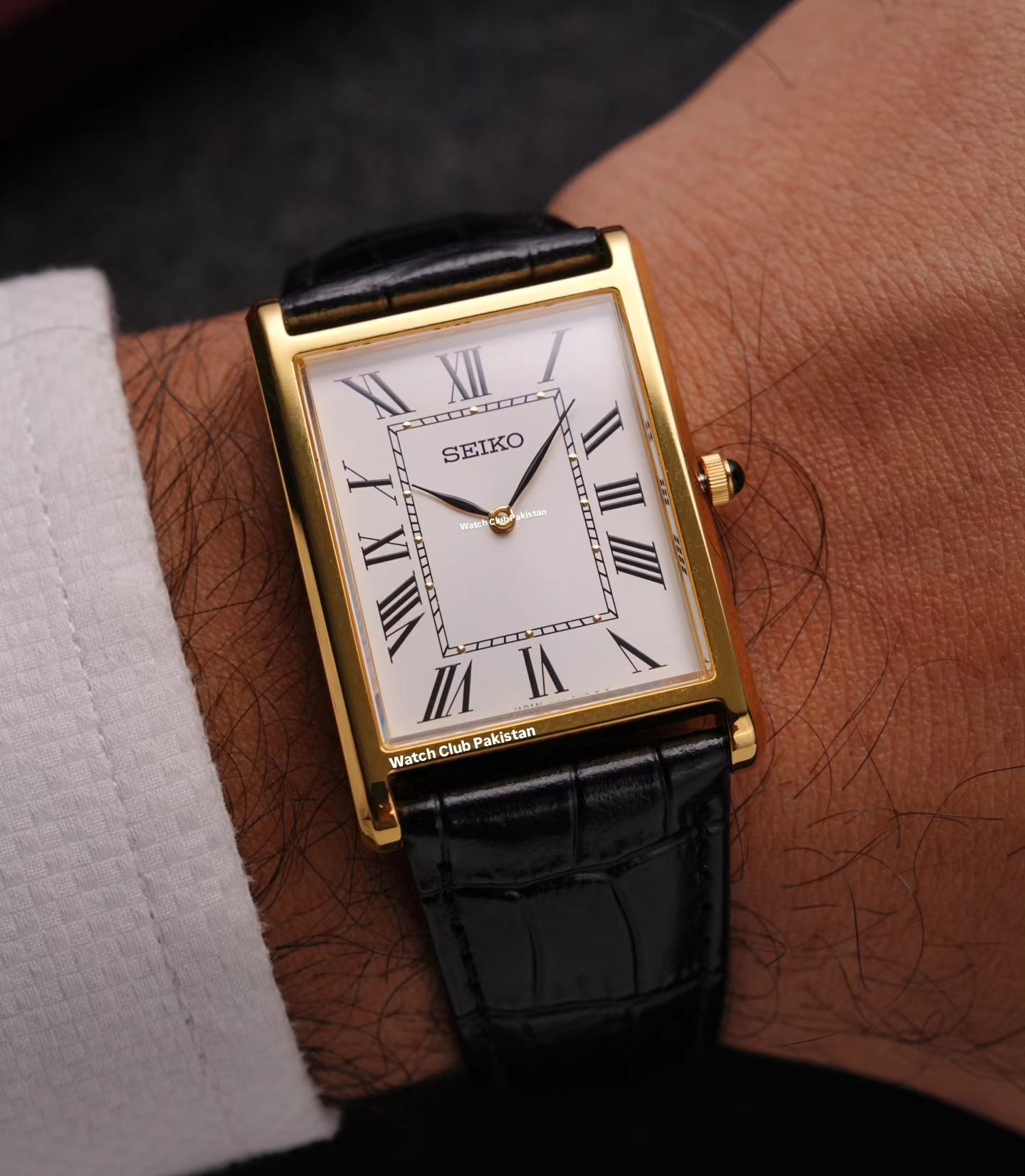 Seiko Tank Ref: SWR104P1 Large size Mens Watch golden case PVD (Brand-New) Sapphire Crystal