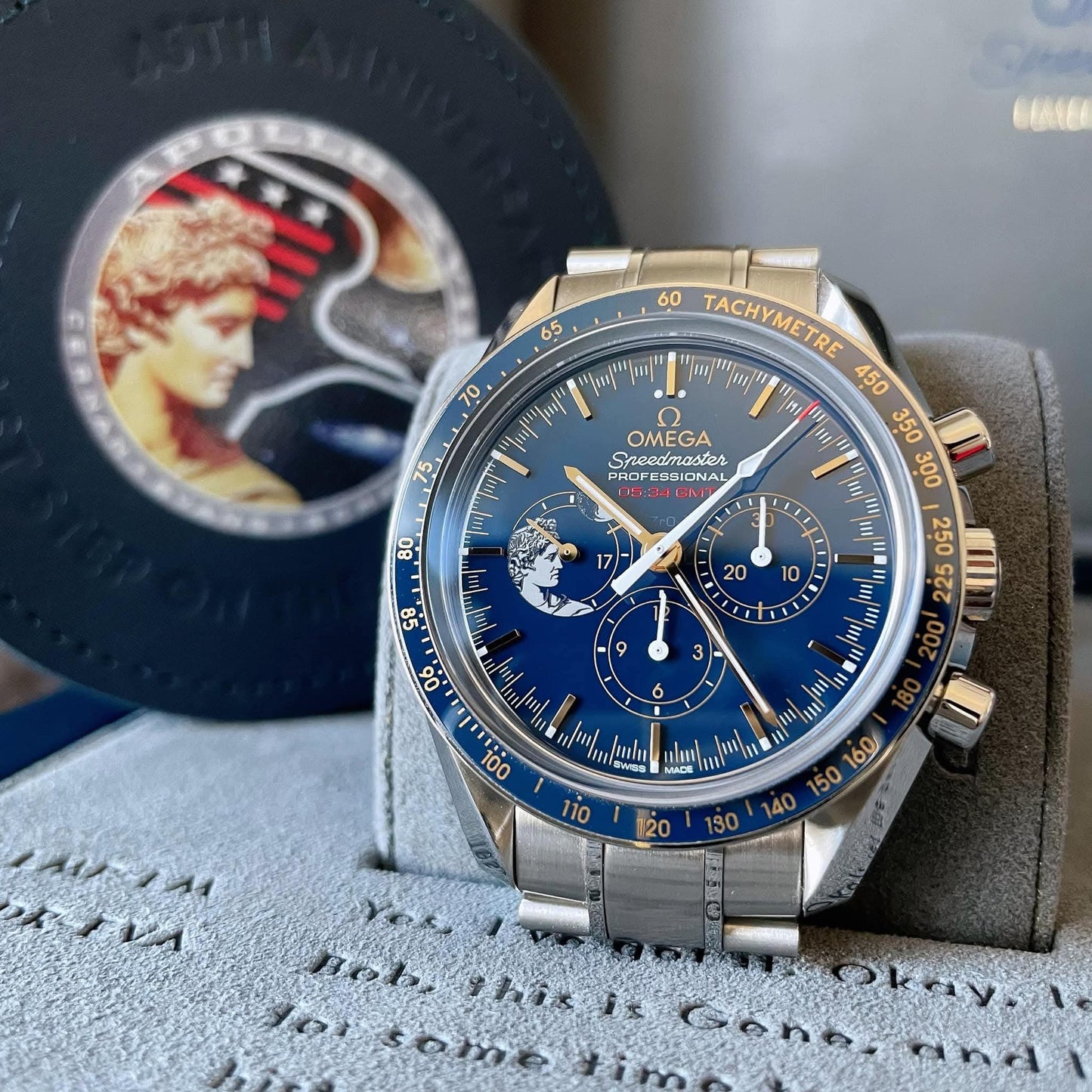 Omega SpeedMaster Sapphire Limited Edition 45th Anniversary 42mm (Pre-owned) Ref: 311.30.42.30.03.001 (Pre-owned)Full Set Blue Dial 18k Gold Accents