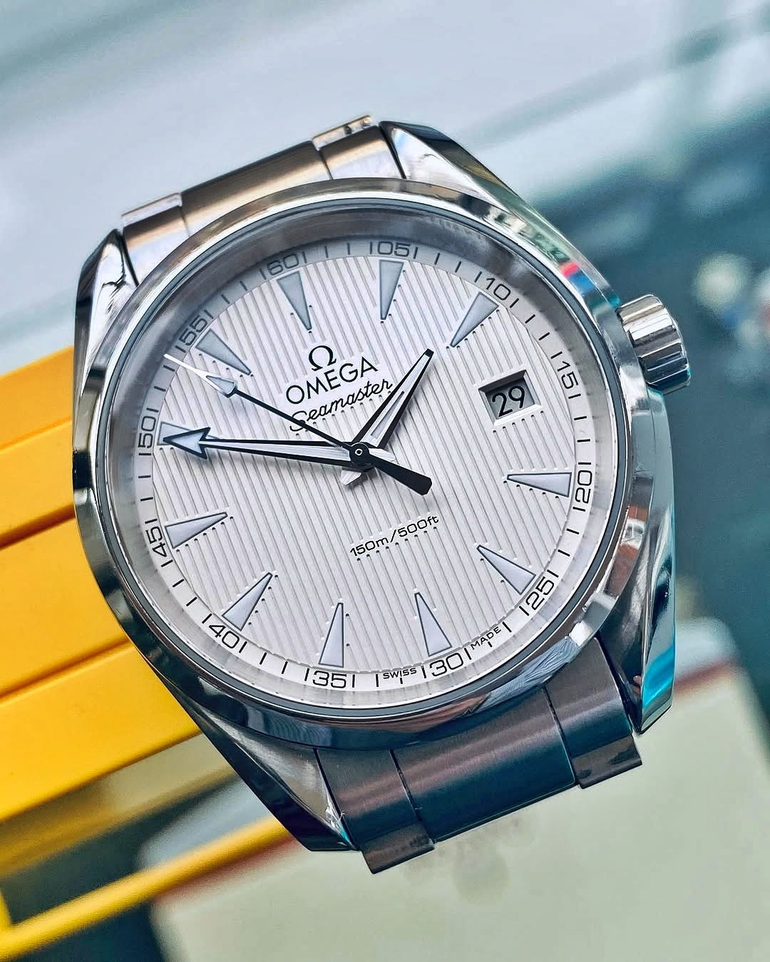 Omega Seamaster
Aqua Terra 150M
38.5 mm, steel on steel (Pre-Owned) sapphire crystal Quartz movement like new condition