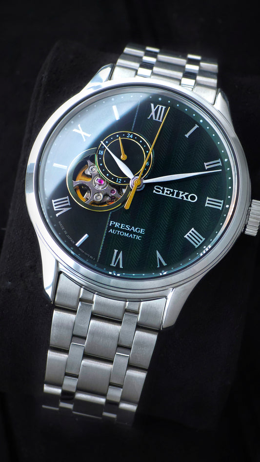 Presage Green Dial Elegant Japanese Garden Open Heart Watch Ref: Ssa463j1 (Brand-New)