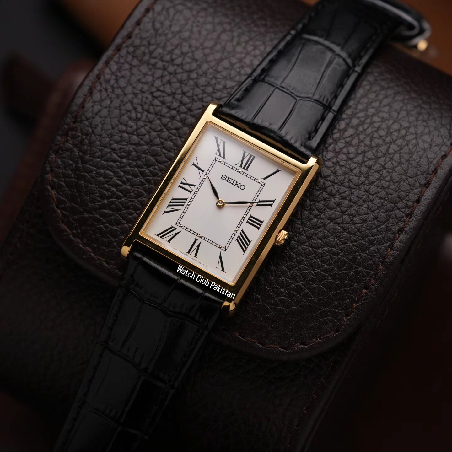 Seiko Tank Ref: SWR104P1 Large size Mens Watch golden case PVD (Brand-New) Sapphire Crystal