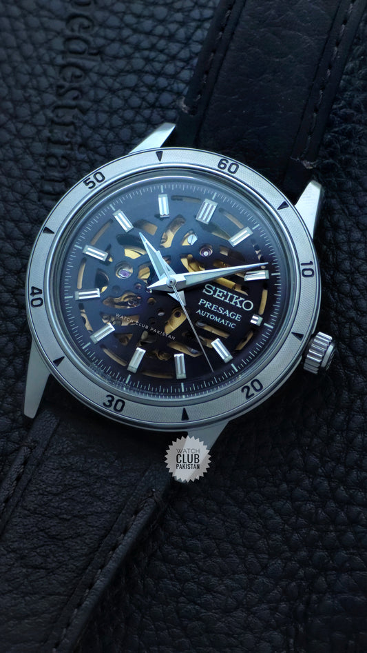 Seiko Presage skeleton dial style 60's (Brand -New) 39.5mm Ref:Ssa461j1 Leather Strap