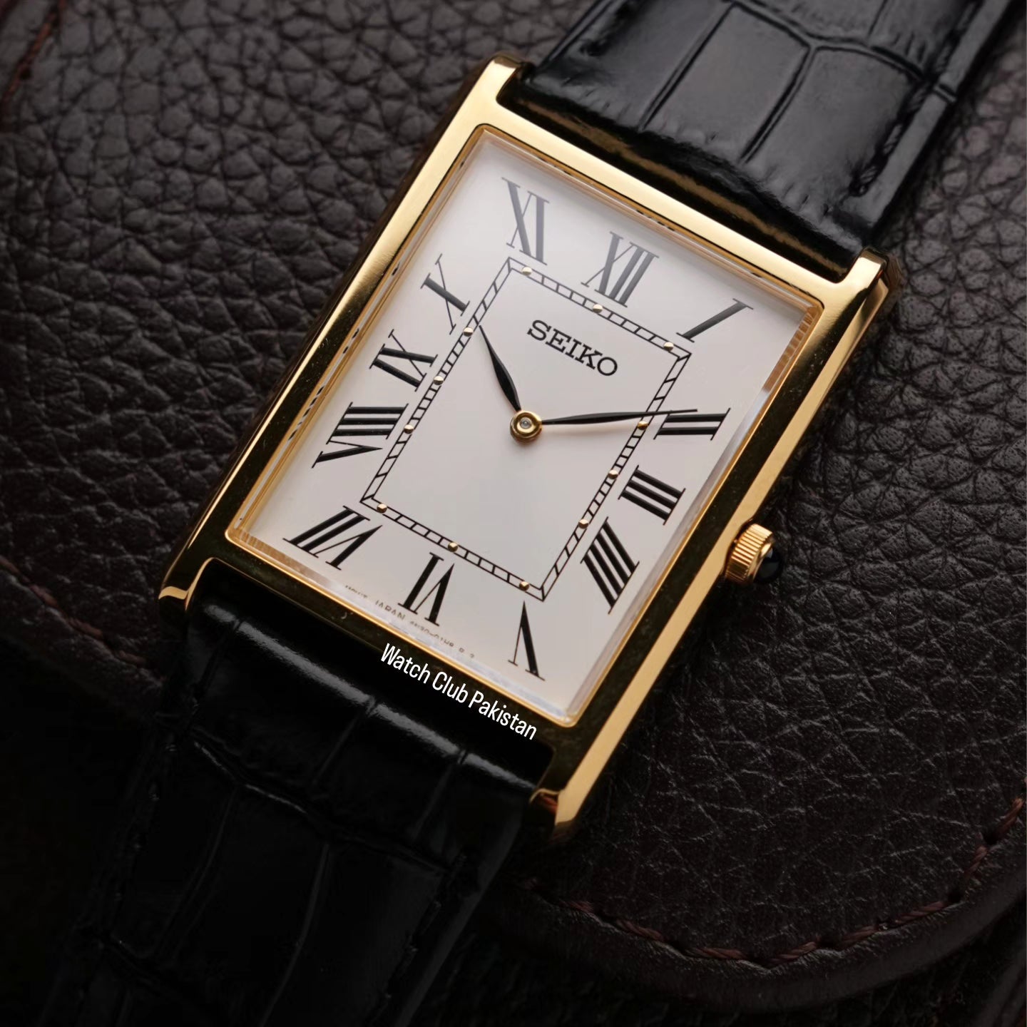 Seiko Tank Ref: SWR104P1 Large size Mens Watch golden case PVD (Brand-New) Sapphire Crystal