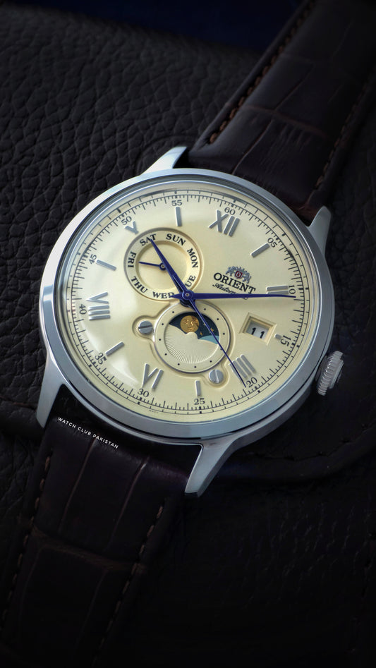 Orient Bambino Sun&Moon Cream dial 41.5mm (Brand-New) dome crystal Automatic movement Ref:  RA-AK0803Y