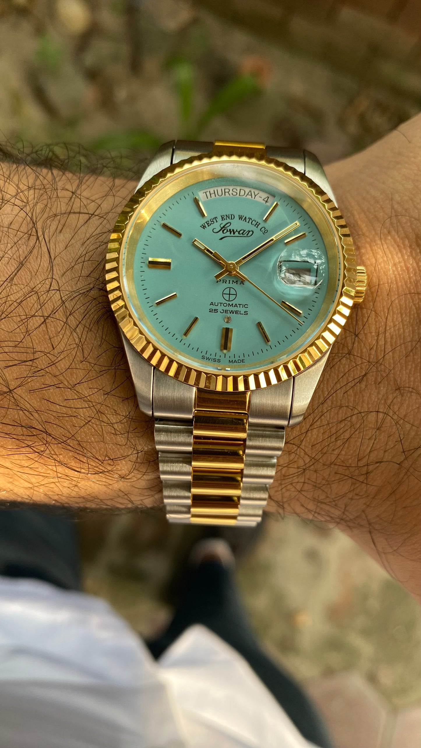 West end watch Co. Tiffany dial Day/Date